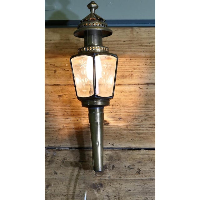 French Brass Carriage Light, Wall Lantern A Rare piece, an original Carriage light made in brass and now wired for...