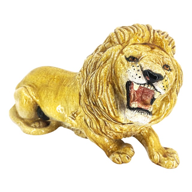 Italian Glazed Terracotta Lion Sculpture, 1960s For Sale