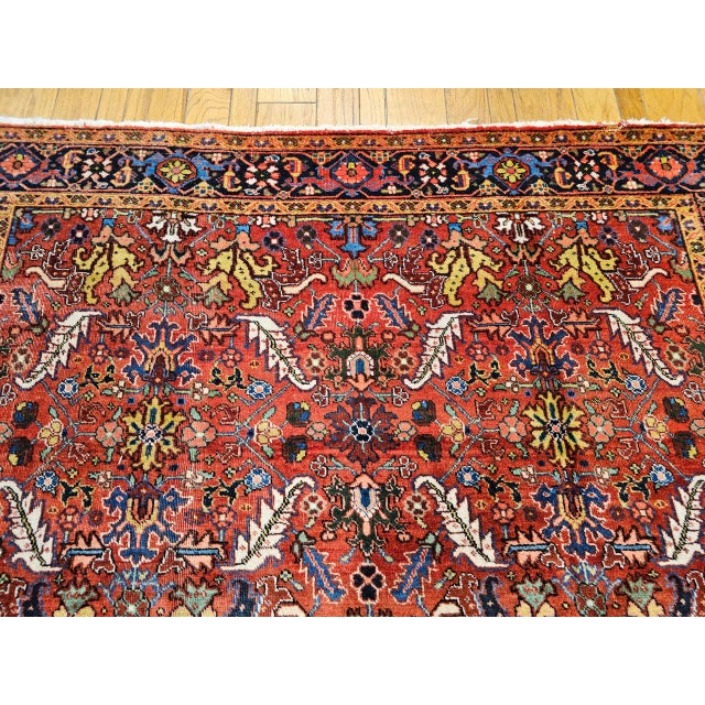 Vintage Persian Heriz Rug, Hand-Knotted Wool, Allover Geometric Pattern, Red & Blue, 8x11 For Sale - Image 14 of 15