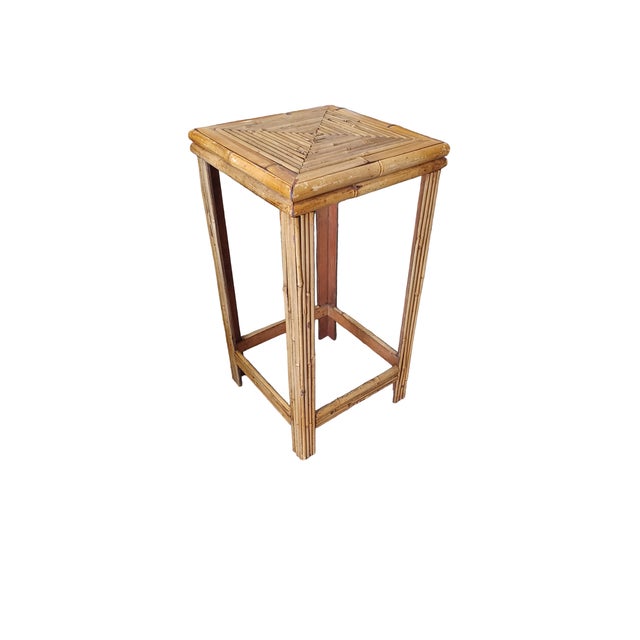 Vintage boho chic bamboo tall accent table or plant stand. Lightweight.