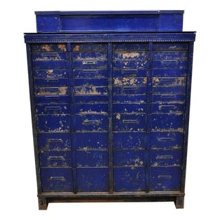 Vintage American Cabinet Co Steel Metal 24 Drawer Blue Dental Medical Cabinet For Sale