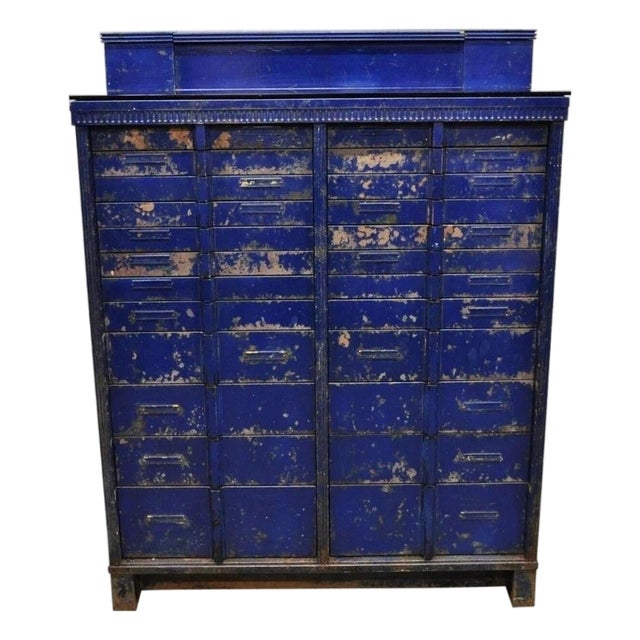 Vintage American Cabinet Co Steel Metal 24 Drawer Blue Dental Medical Cabinet For Sale