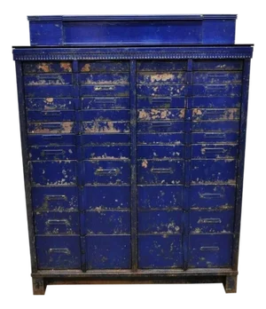 Vintage American Cabinet Co Steel Metal 24 Drawer Blue Dental Medical Cabinet