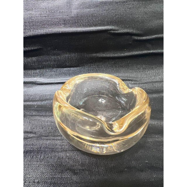 Amber Vintage 1960s Signed by Daum Nancy France Amber Color Crystal Ashtray For Sale - Image 8 of 11