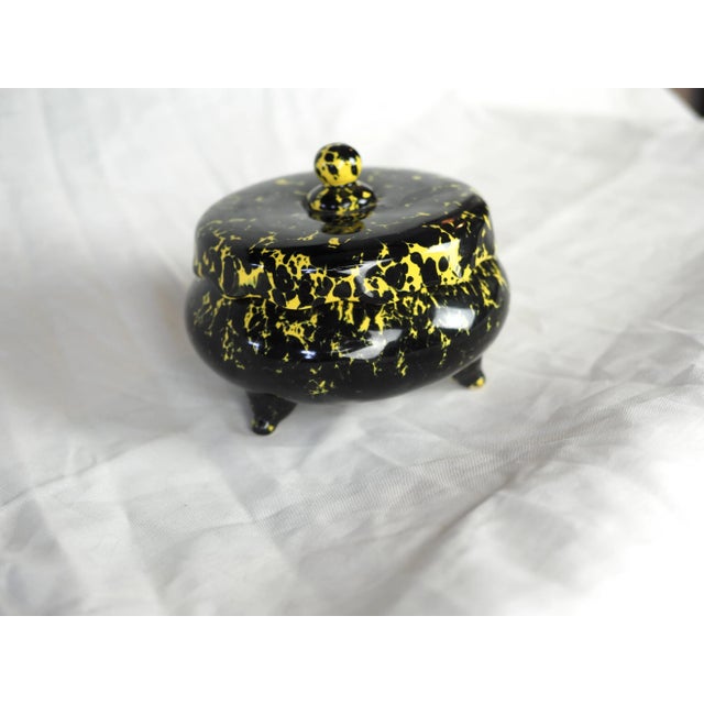 Ceramic Mid-Century French Pierre Lucas Black and Yellow Tripod Ceramic Box For Sale - Image 7 of 12