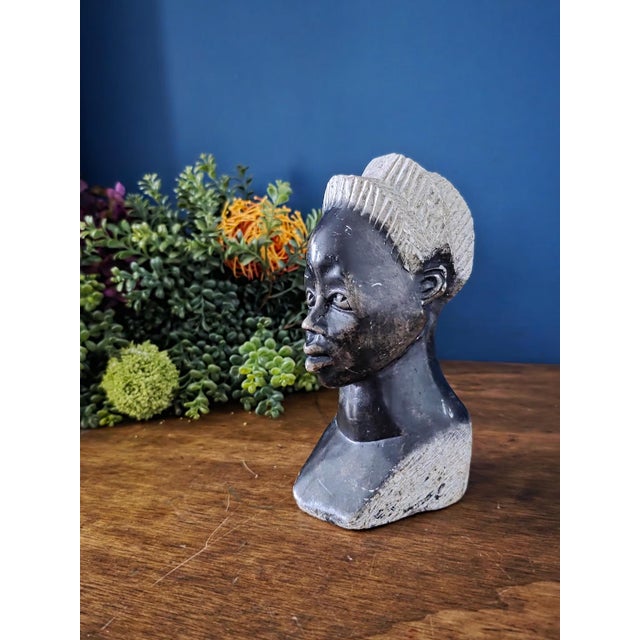 Vintage Hand Carved African Stone Bust Sculpture For Sale - Image 4 of 16