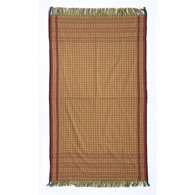 Rustic European Antique Raw Silk & Wool Afghan Hand Woven Coverlet For Sale - Image 3 of 6