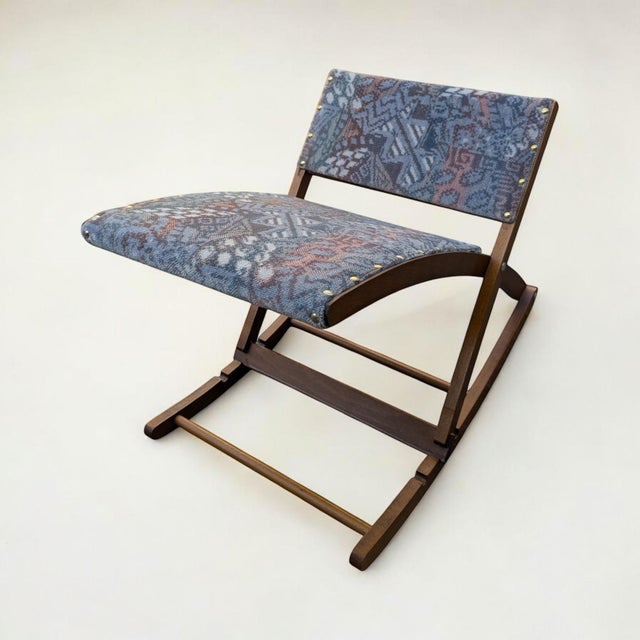 Blue Vintage Height-Adjustable Ottoman with Patterned Fabric Cover, 1980s For Sale - Image 8 of 8