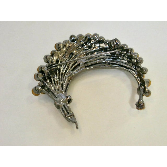 1980s Vintage Hematite Crescent Brillant Clear Crystal Brooch For Sale - Image 4 of 4