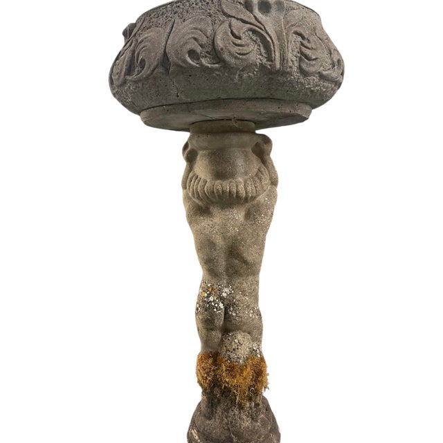 Vintage Cast Stone Cherub Garden Pedestal & Planter For Sale - Image 9 of 12