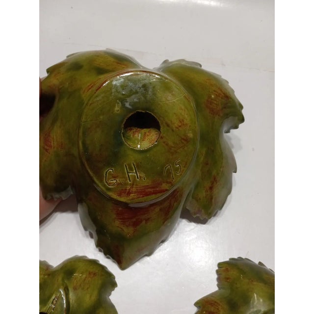 Green Vintage 1975 Hand Painted Glazed Fall Leaves Nesting Serving Dishes- Set of 4 For Sale - Image 8 of 8