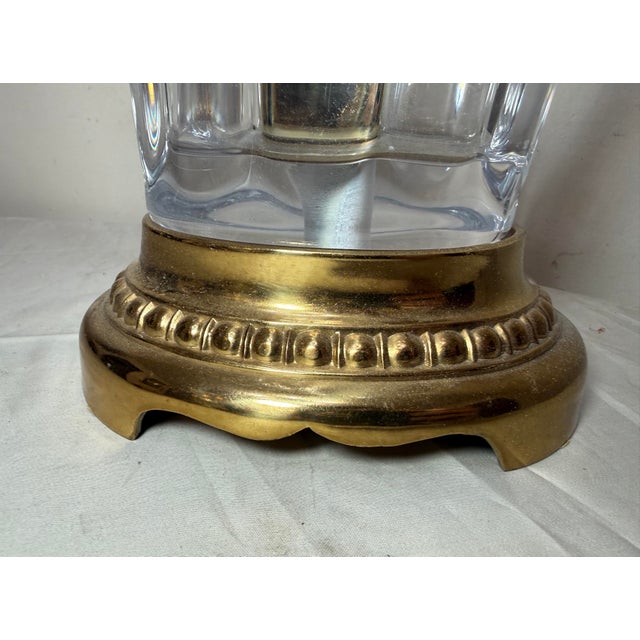 Vintage French Hand Blown Clear Glass Crystal Brass Splash Electric Table Lamp For Sale In New York - Image 6 of 12