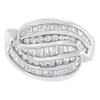 14KT White Gold Diamond Bypass Band Ring (1 cttw, H-I Color, SI1-SI2 Clarity) - Size 7 For Sale