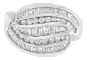 14KT White Gold Diamond Bypass Band Ring (1 cttw, H-I Color, SI1-SI2 Clarity) - Size 7