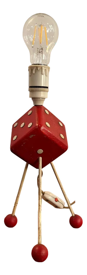 American Red & Cream Atomic Tripod Dice Table Lamp, 1950s
