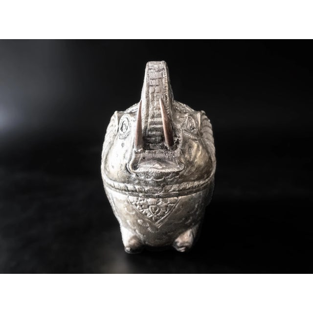 Antique 1900s Cambodian Silver Betel Box Khmer Elephant Repousse For Sale - Image 4 of 8