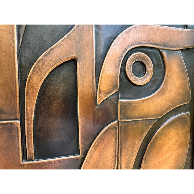 Copper Abstract Copper Owl Wall Relief Sculpture "Night Sentinel" by Jeremy Maronpot For Sale - Image 8 of 12