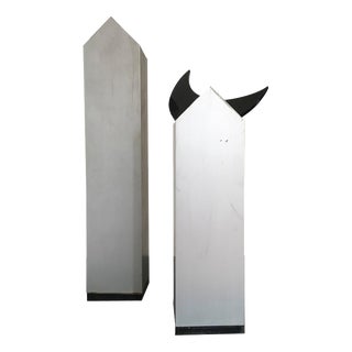 Italian Postmodern Abstract Aluminium Twin Sculptures with Moon, 1970, Set of 2 For Sale