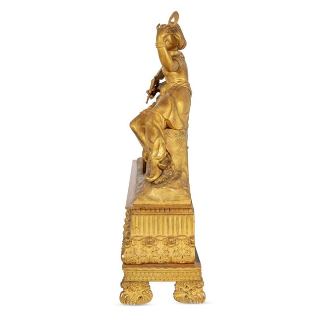 French Charles X Gilt Bronze Figural Clock For Sale - Image 3 of 5