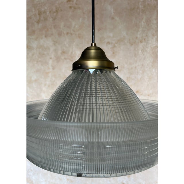 Brass Vintage American Glass and Brass Pendant Light, Circa 1960s For Sale - Image 8 of 12