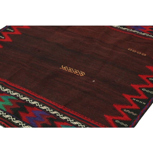 Rug & Kilim Vintage Sofreh Persian Kilim in Brown Open Field, Vibrant Borders - Rug & Kilim For Sale - Image 4 of 7