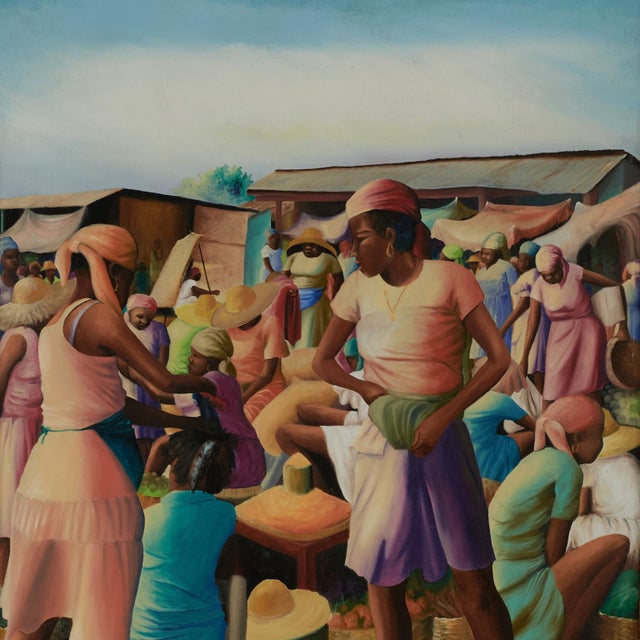 Vintage Haitian Painting of a Marketplace by Jean-Elie Brisson For Sale In West Palm - Image 6 of 11