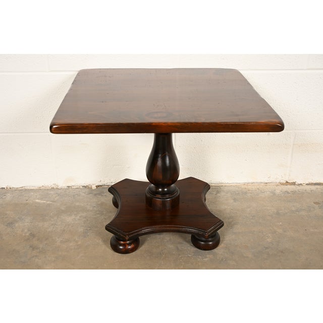 A gorgeous Rustic European, Empire, or Early American style solid pine side table or cocktail table By Ethan Allen USA,...