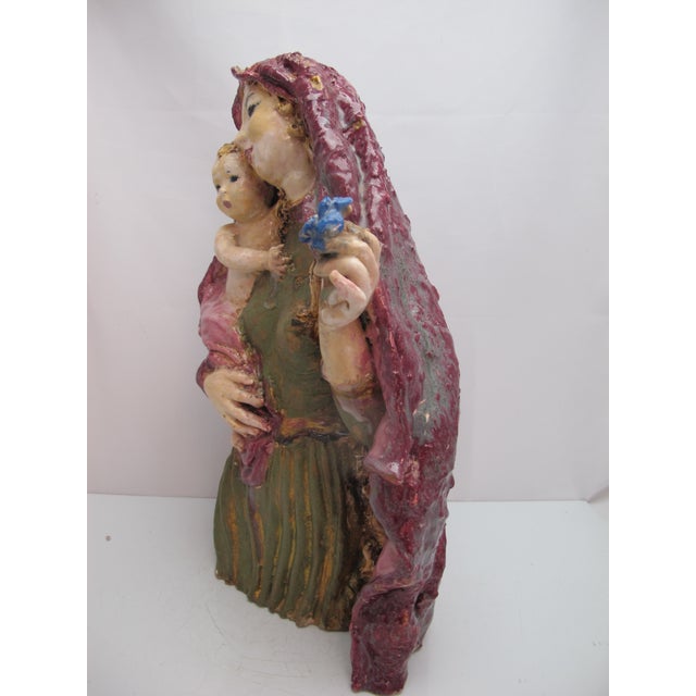Rose Susi Singer Terracotta Madonna With Blue Flower & Child 1951 Statue For Sale - Image 8 of 18