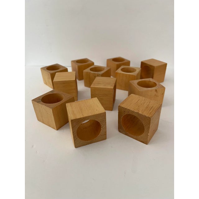Mid-Century Wooden Block Napkin Rings - Set of 12 For Sale - Image 9 of 10