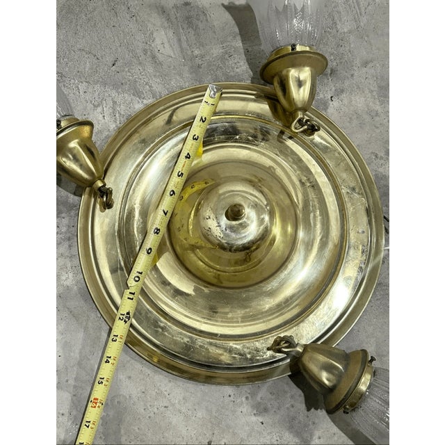 Metal Vintage Victorian Style Solid Brass 3 Light Wired Flush Mount Ceiling Light Fixt For Sale - Image 7 of 8