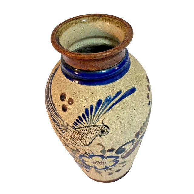 Vintage Tonala Mexico Handmade Folk Art Pottery Vase For Sale - Image 4 of 10