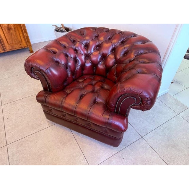 Oxblood Red Chesterfield Club Lounge Chair For Sale - Image 10 of 12