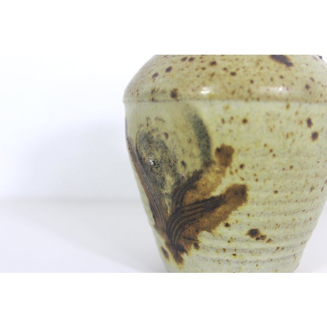 Ceramic Vintage Speckled Studio Pottery Stoneware Vase Signed For Sale - Image 7 of 10