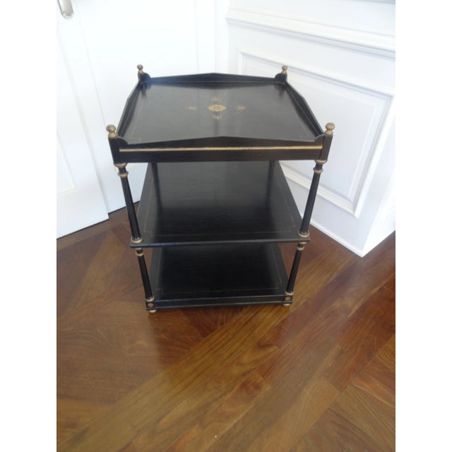 Very good quality with an aged crackle finish with gold highlights. Attributed to Brunschwig & Fils (Elgin tiered table)