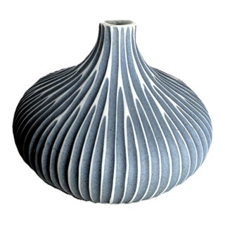 Vintage Porcelain Clay 3d Vase 9" X 7" Blue For Sale