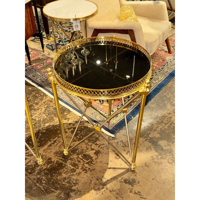 Pair of Jansen Design Steel and Brass Side Tables For Sale - Image 4 of 8