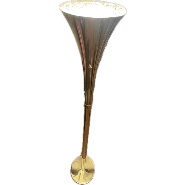 Vintage 1960s Brass Trumpet Laurel Lamp Company Mid-Century Modern Brass Trumpet Torchiere Floor Lamp For Sale - Image 6 of 18
