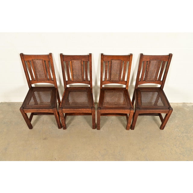 Early 20th Century Lifetime Furniture Antique Mission Oak and Cane Arts & Crafts Dining Chairs, Set of Four For Sale - Image 5 of 11