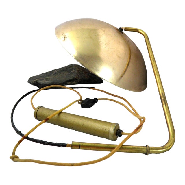 Vintage Mid-Century Modern Flying Saucer Brass Wall-Hanging Retractable Light Fixture 14" All Original For Sale
