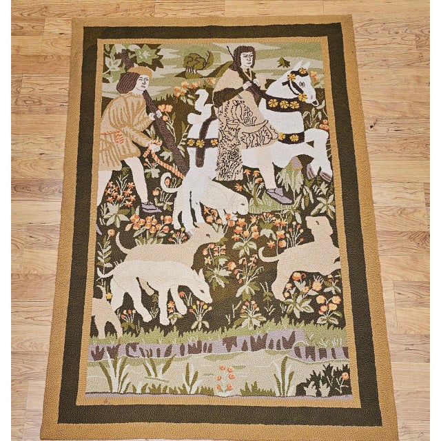 Vintage American Hand Hooked Rug, Wool & Cotton, Forest Scene Design, 4x6 For Sale In Chicago - Image 6 of 14