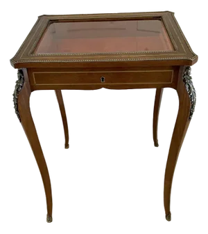 French Brass Inlaid Mahogany Bijouterie Cabinet, 1880s