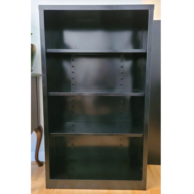 Mid-Century Modern Mid 20th Century Black Steel Tanker Bookcase Book Shelf W/ Adjustable Shelves For Sale - Image 3 of 10