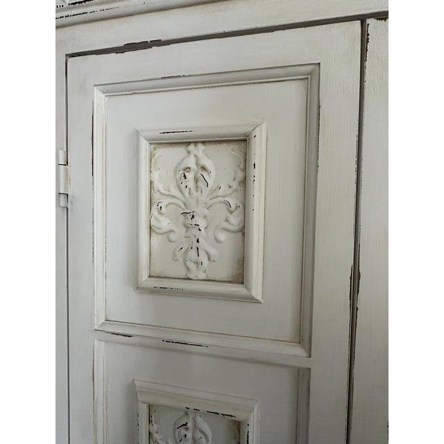 French-Style White Wood and Metal Armoire , Wardrobe or Linen Press For Sale - Image 4 of 7
