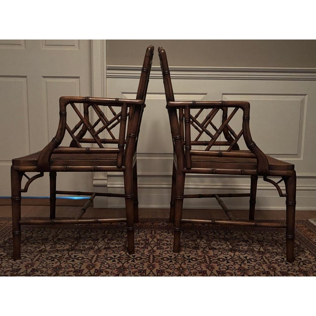 Mid-Century Modern 1970s Pair of Mid-Century Faux Bamboo Chinese Chippendale Style . Arm Chairs For Sale - Image 3 of 10