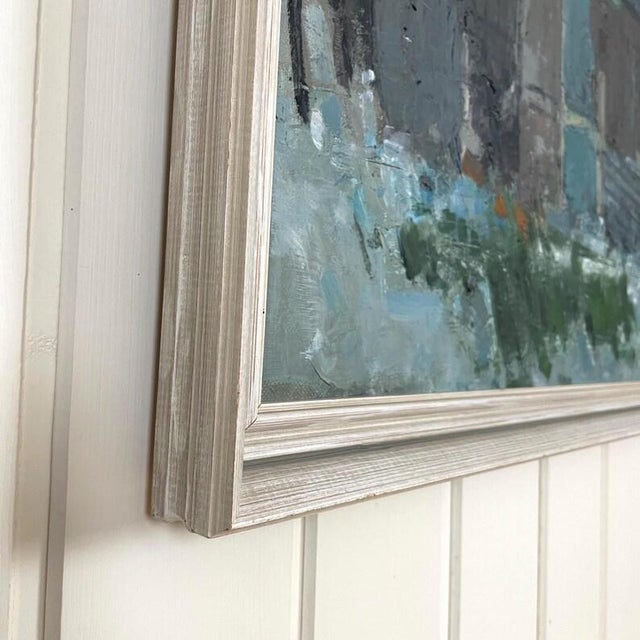 Textile 1977 Mid Century Danish Abstract Oil Painting "Plankeverk I Sydhavnen" by Max Mogens Hansen For Sale - Image 7 of 13