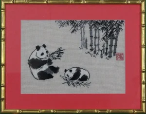 1960's "Pandas" Art in Gilt Bamboo Frame