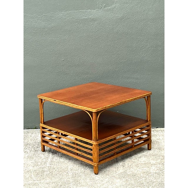 Wood Vintage Stick Rattan Side Table For Sale - Image 7 of 12