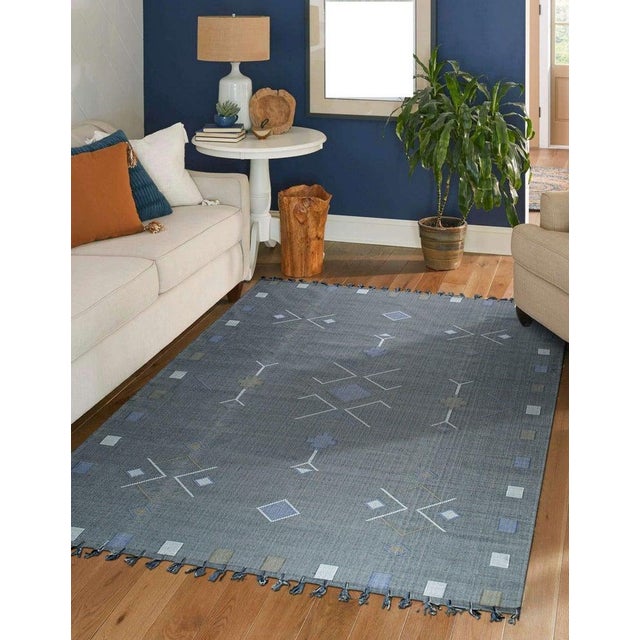 Textile 4x6 Gray Flat Weave Wool Diamond Constellation Geometric Modern Carpet Rug For Sale - Image 7 of 9