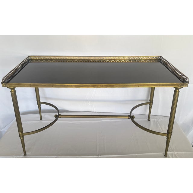 Maison Jansen Black Glass & Gallery Cocktail Table Attributed to Maison Jansen, 1940 For Sale - Image 4 of 18