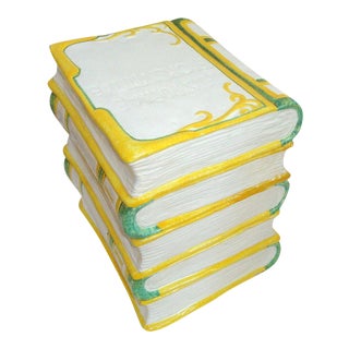 Vintage Italian Ceramic Books Garden Stool For Sale